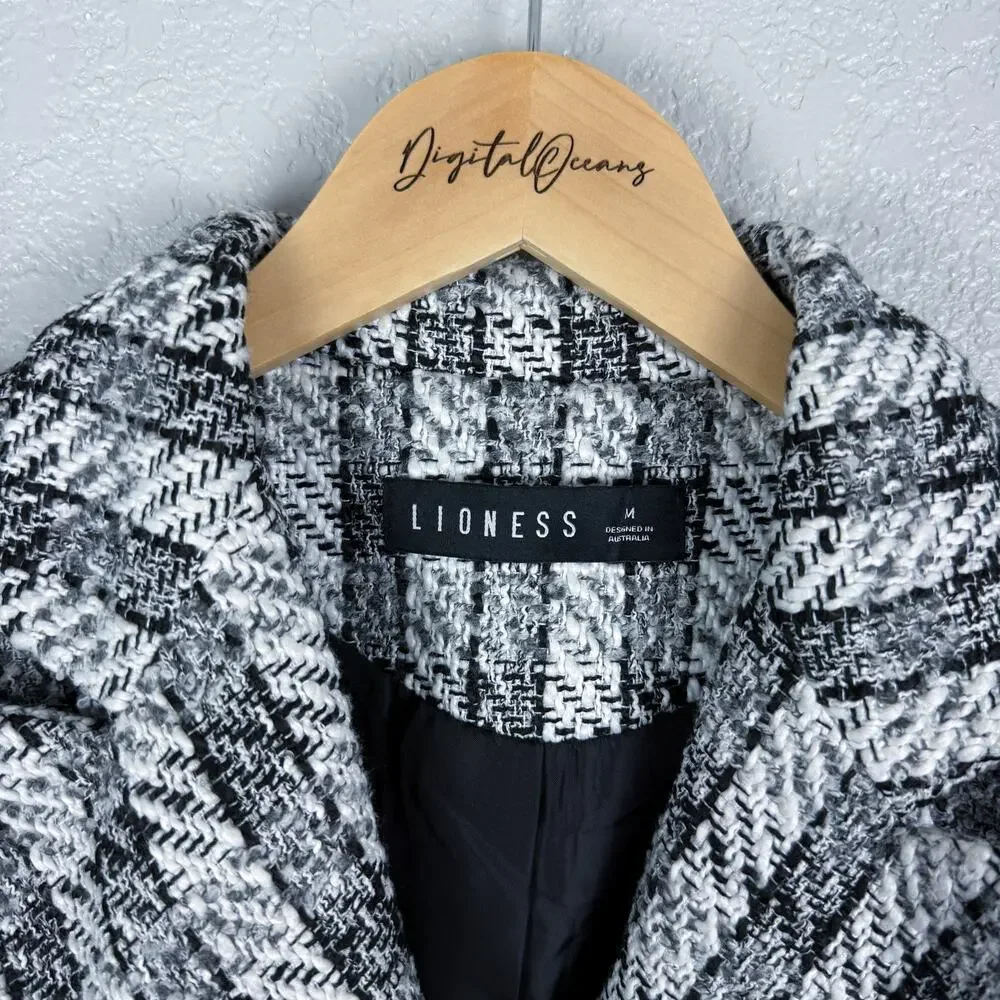 Lioness Catania Blazer Black White Tweed M Gold Preppy Academia Boss Babe